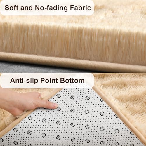 Super Soft Shaggy Rugs Fluffy Carpets (5' x 8' (Rectangular) / Light Tan Brown)