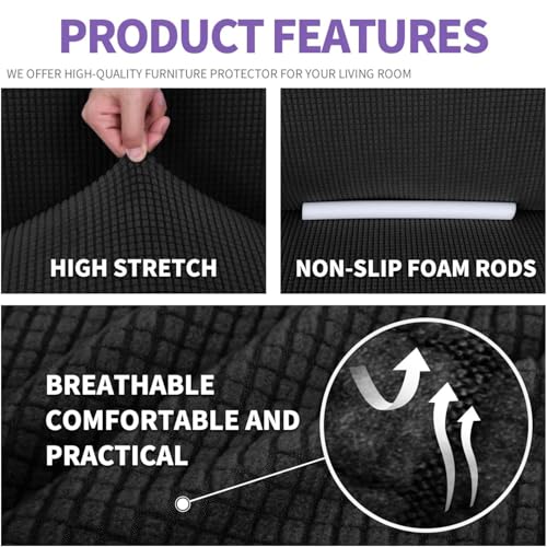 Stretch Oversized Couch Cover Universal Sofa Covers for Living Room Dogs Pet Furniture Protector Spandex Extra Large Sofa Slipcovers with Anti Slip Foam Sticks (Black / X-Large (92"-115"))