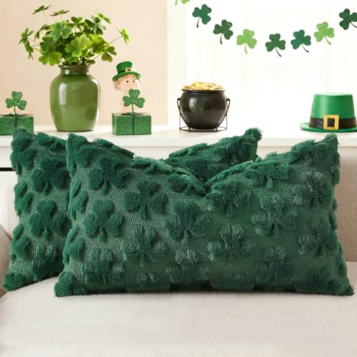 Faux Fur Throw Shamrock Green Pillow Covers 12x20 Set of 2 (20" x 12" (Pack of 2) / Shamrock Green)