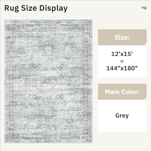 12x15 Washable Area Rugs Soft Living Room Rug Abstract Grey (Grey / 12' x 15' (Rectangular))