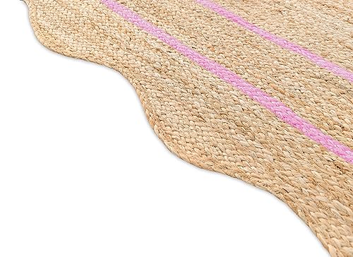 Wave Scalloped Natural Jute Rug Boho Jute Rug Entryway Runner Rug Farmhouse Scallop Rug (Light Pink / 10'x14' (Rectangular))