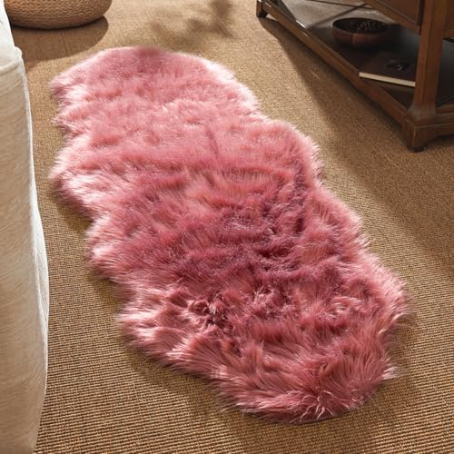 Ashler Faux Fur Rug (2' x 6' (Irregular) / C-blush Pink)