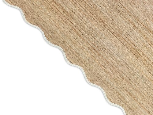 Wave Scalloped Natural Jute Runner Rug Boho Rug Hallway Entryway Runner Rug (White / 2'x10' (Runner))
