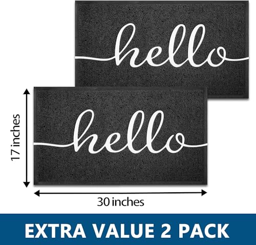 Door Mat 2 Pack Outside Inside Hello Doormat 30"x17.5" Durable Floor Mat Non Slip Mat Ultra Absorb Mud Easy Clean Front Doormat for Garage (2'6" x 1'6" / 2pack Hello)