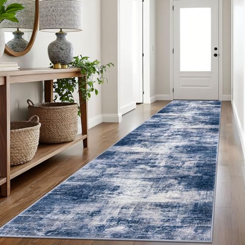 Abstract Runner Rug 3x16 Ft Washable Runners for Hallways (Navy/Grey/White / 3' x 16' (Rectangular))
