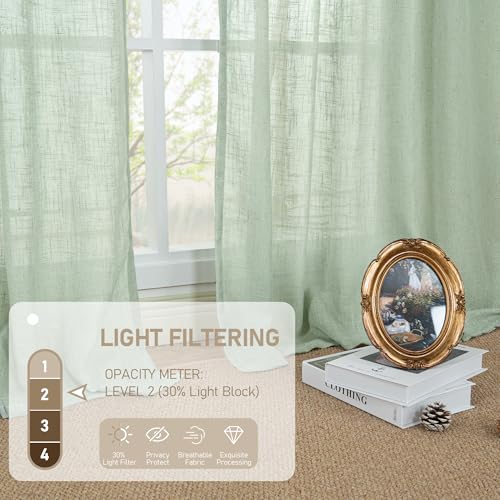 Linen Curtains for Living Room 84 inch Length 2 Panels (Fresh Green / 52"W x 84"L (Pack of 2))