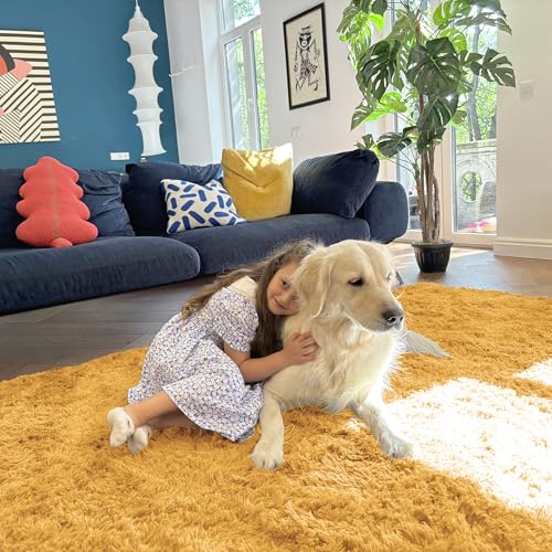 6x9 Machine Washable Large Area Rugs for Living Room (6x9 Ft / Mustard Yellow)