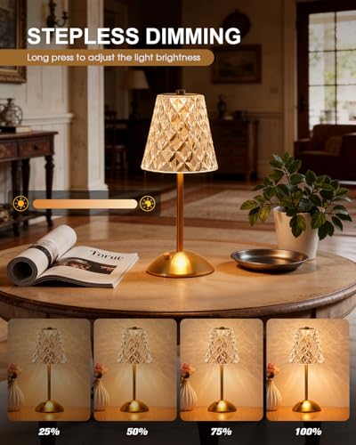 Rechargeable Cordless Table Lamp (Gold-Diamond)