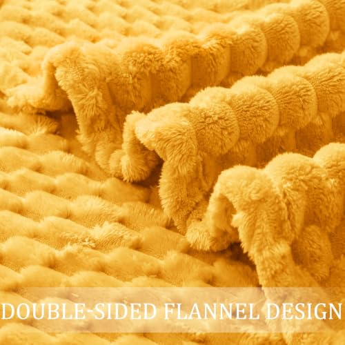 Large 3D Fleece Throw Blanket for Couch (Mustard Yellow / Throw ( 50x70 IN ))