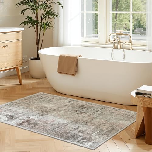 2x3 Abstract Washable Rugs for Kitchen (Pink/Grey / 2' x 3' (Rectangular))