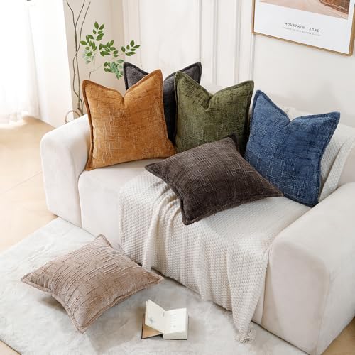 Chenille Throw Pillow Covers 18x18 Inch (Chenille-dusty Green / 18" x 18" (Pack of 2))