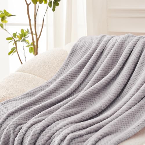 Soft Waffle Fleece Bed Blanket King Size (Light Gray / 90x104 in)