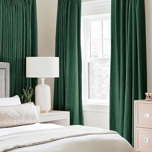 100% Blackout Linen Curtains for Bedroom 52x96 Inches Emerald Green (Emerald Green / 52"W x 96"L (Pack of 2))