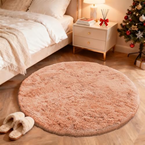 Muted Orange Round Rugs for Bedroom (4 Ft Round / Muted Orange)