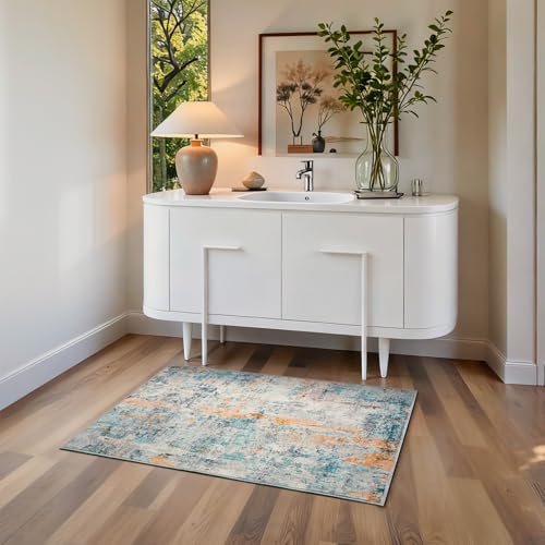 Entrance Rugs Indoor 2x3 Blue Entry Rug Washable Abstract Small Area Rug Non (Blue / 2' x 3' (Rectangular))