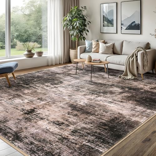 Abstract Area Rugs 8x10 Ft Washable Large Rugs for Living Room (Brown/Rust / 8' x 10' (Rectangular))