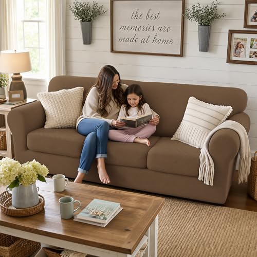 4 Piece Stretch Sofa Cover (71"-91"(3 Cushions) / Brown)