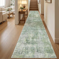 Abstract Runner Rug 2x12 Hallway Kitchen Runners Green (Green/Ivory / 2' x 12' (Runner))