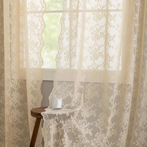 Vintage Lace Curtains 45 Inch Length (Beige / 52"W x 45"L (Pack of 2))
