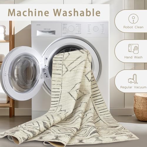 8x10 Washable Area Rugs for Living Room (8' x 10' (Rectangular) / Morocco-beige-black-brown)