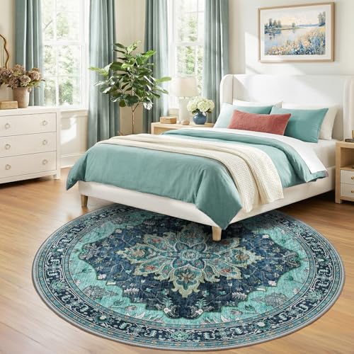 Washable Area Rug (Teal / 8' (Round))