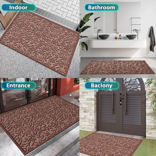 Sturdy Front Entrance Doormats (2'8" x 3'11" (Rectangular) / Leaves Brown)