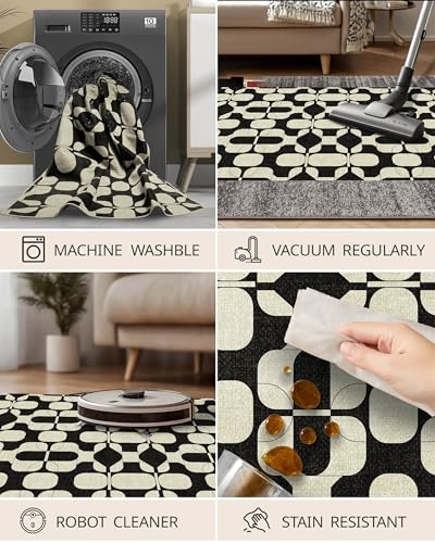 2x3 Entryway Rug Small Vintage Boho Door Mat (Black Beige / 2' x 3' (Rectangular))