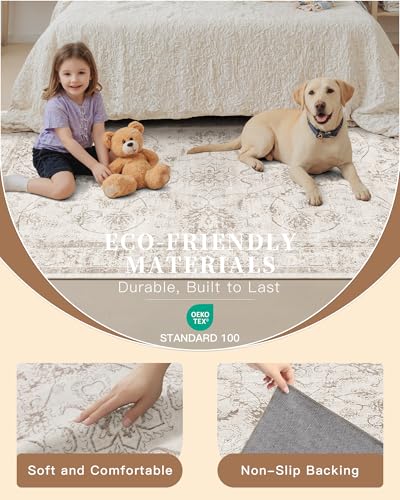 Washable Runner Rug 2x6 (Brown/Ivory / 2' x 6' (Runner))