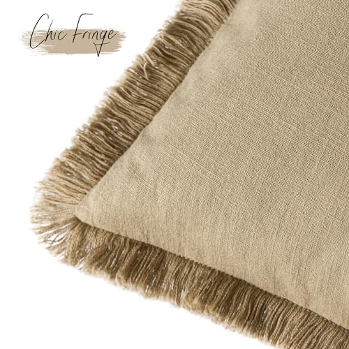 Decorative Linen Fringe Throw Pillow Covers 22×22 Light Khaki (22" x 22" (Pack of 2) / Taos Taupe)