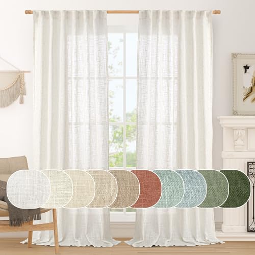 95 Inches Long Cream Linen Curtains for Living Room (Cream / 52"W x 95"L (Pack of 2))