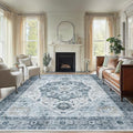 Amada Large 8x10 Washable Area Rug for Living Room (8' x 10' (Rectangular) / Ivory/Blue)