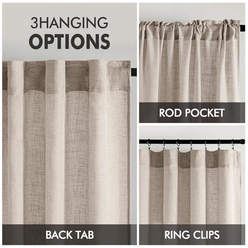 Natural Linen Curtains 52x90 Inch Long 2 Panels for Bedroom (52"W x 90"L (Pack of 2) / Natural)
