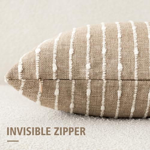 Decorative Striped Boucle Throw Pillow Covers 20x20 Inch Camel (20" x 20" (Pack of 2) / Camel)