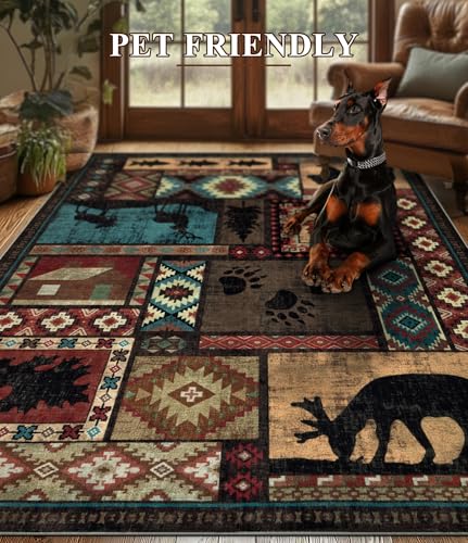 Washable Rustic Cabin Runner Rug 2x6 Hallway (Brown / 2'x6' (Runner))