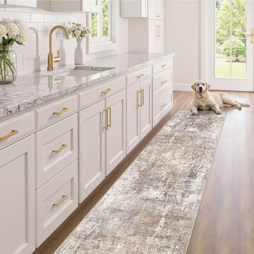 2x10 Washable Runner Rug for Hallway (Brown/Grey/Red / 2' x 10' (Runner))