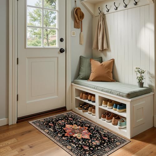 Washable Area Rug (Black/Colorful / 2' x 4' (Rectangular))