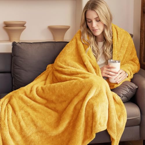 Fuzzy Large Fleece Throw Blanket for Couch (Mustard Yellow / 50x70 IN)