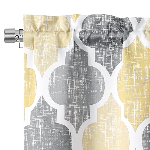 Moroccan Valance Curtains Kitchen Cafe Yellow Grey 52x18 1 Panel (Rod Pocket | Yellow and Grey / 50"W x 18"L (Pack of 1))