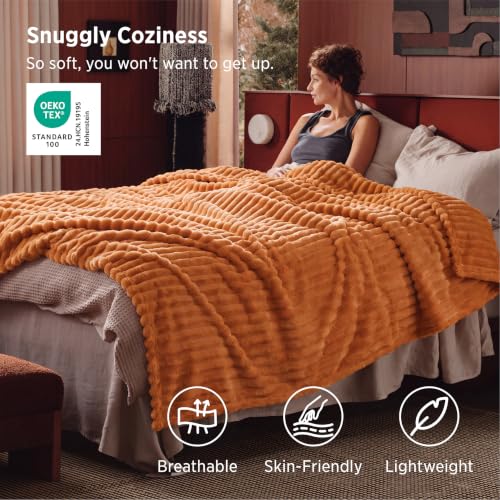 Soft Queen Size Blanket for Bed Burnt Orange 90"x90" (Orange / Queen)