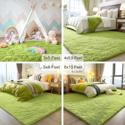 2x3 Machine Washable Small Bedside Rug (2x3 Ft / Grass Green)