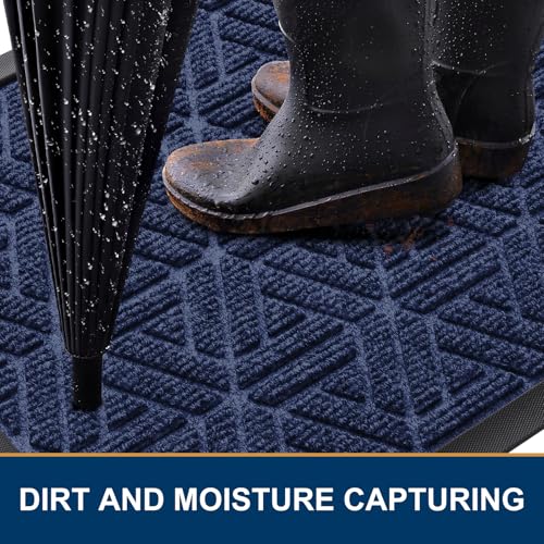 Front Door Mat Outside Entrance (Navy Blue / 59" X 23")