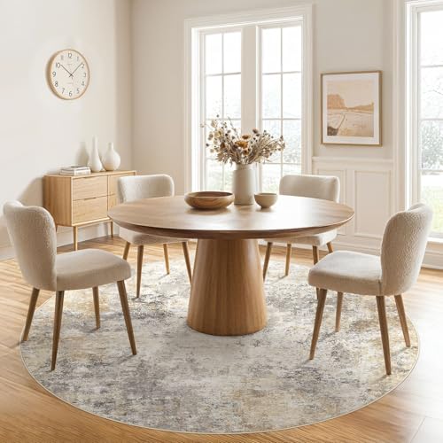 6ft Round Area Rug Living Room Rugs (Golden Grey / 6' (Round))