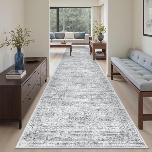 Washable Hallway Runner Rug 3x12 Kitchen Entry Rugs Non (Grey / 3' x 12' (Runner))