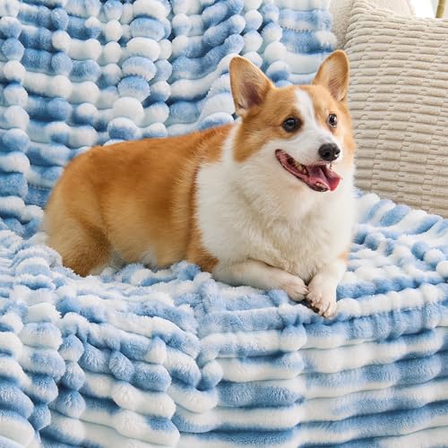 Ribbed Fleece Throw Blanket for Couch (Tie-dye Blue / Throw(50"x60"))