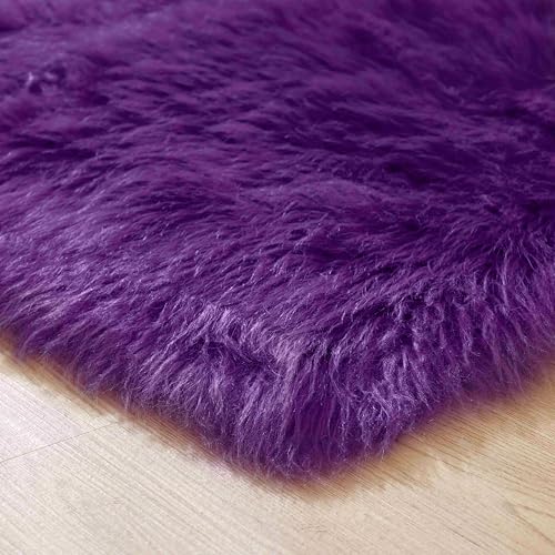 Purple Sheepskin Rug 4x6 Fluffy Fuzzy Furry Carpet for Bedroom Bedside Faux Fur Soft Shaggy Plush Rectangle (5'6" x 6'4" (Rectangular) / Purple)