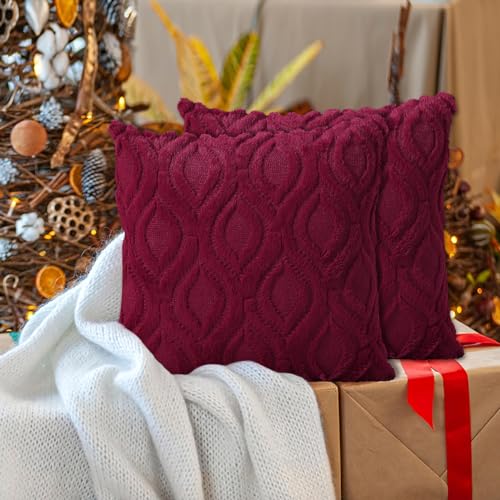 Faux Fur Plush Soft Burgundy Throw Pillow Covers 16x16 Set of 2 (16" x 16" (Pack of 2) / Burgundy)