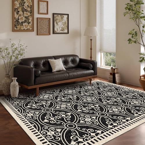 Washable 5x7 Area Rugs for Living Room Modern Abstract Rug (Obsidian / 5' x 7' (Rectangular))
