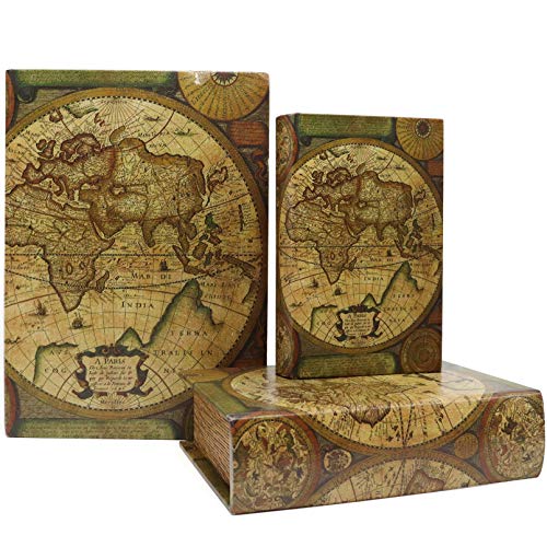 Decorative Book Boxes World Map Pattern Antique Book Invisible box with Magnetic cover (Map)