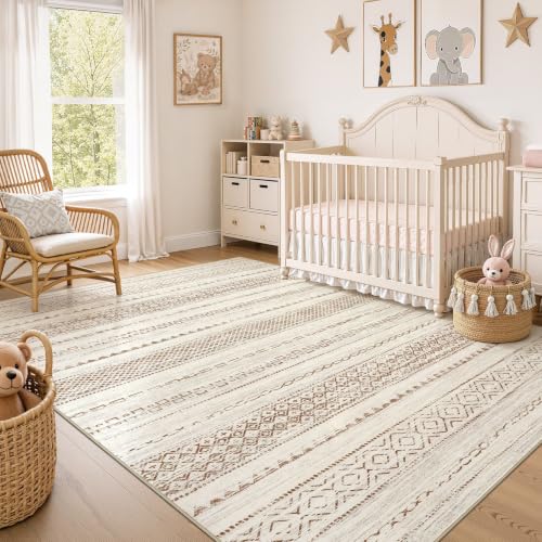 Boho 4x6 Area Rug Living Room Rugs Machine Washable Brown (Brown Tan / 4' X 6' (Rectangular))