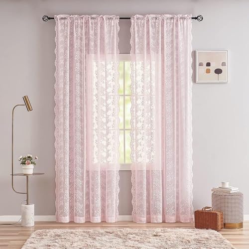 Vintage Lace Curtains 90 Inches Long (Light Pink / 52"W x 90"L (Pack of 2))